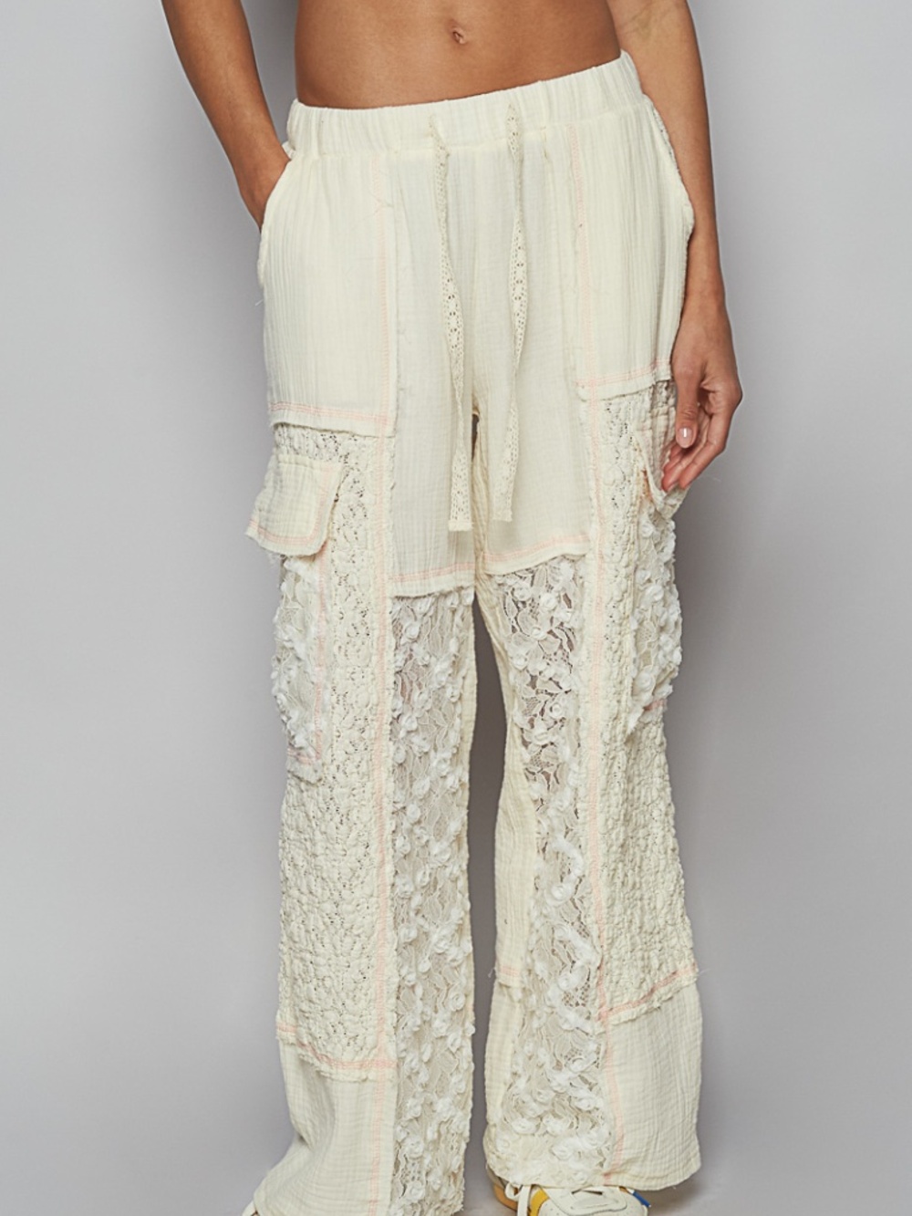 "The Freya" PANTS Cream Lace Drawstring Pants